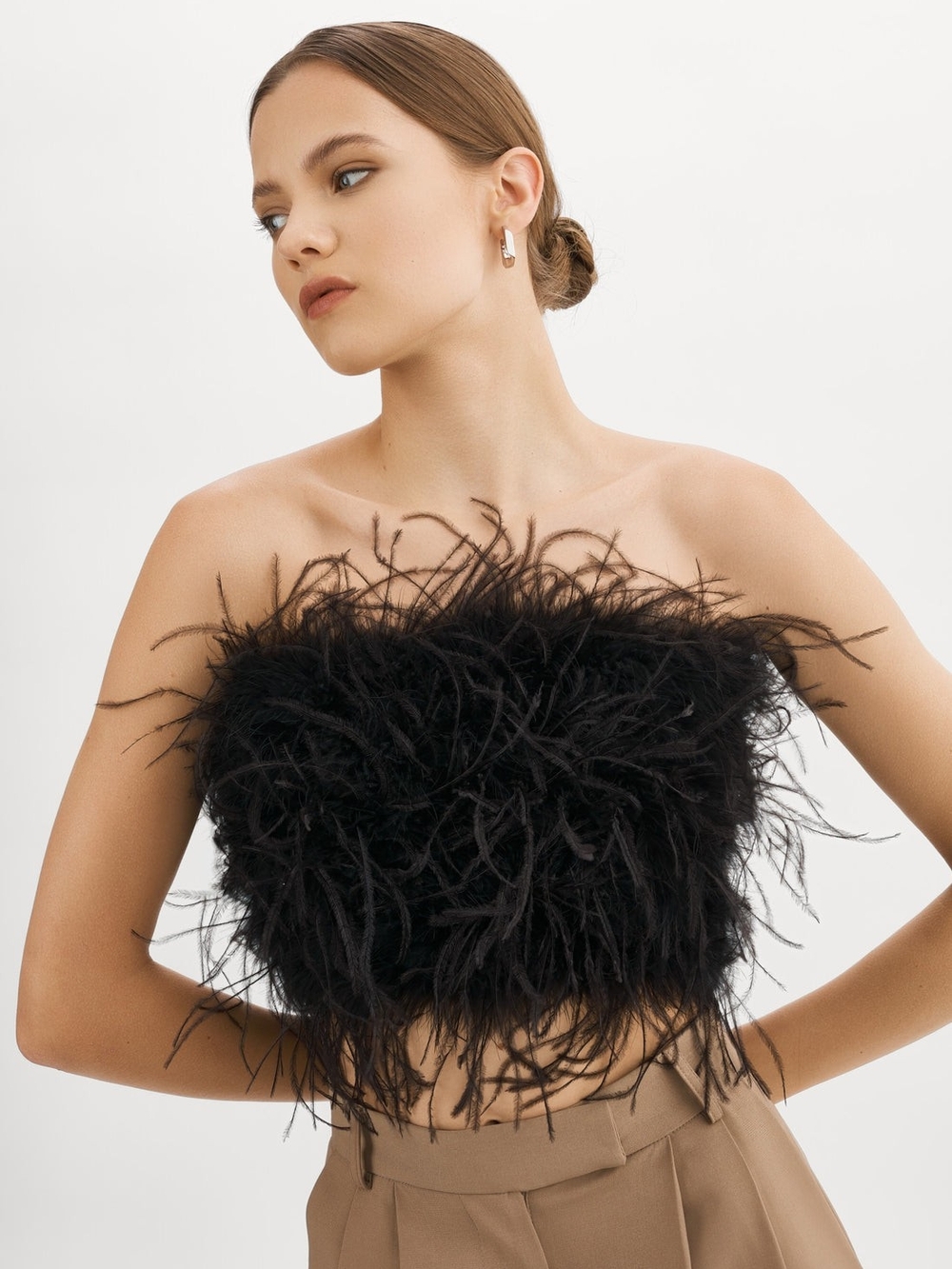 LAMARQUE Women's Zaina Feather Bustier Top Black Small